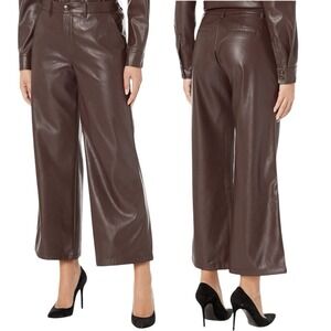 Kut From The Kloth Chocolate Brown Faux Leather Wide Leg Pants Size 16 Aubrielle